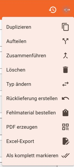 „Fehlmaterial bestellen“ im Drei-Punkt-Menü einer Materialliste