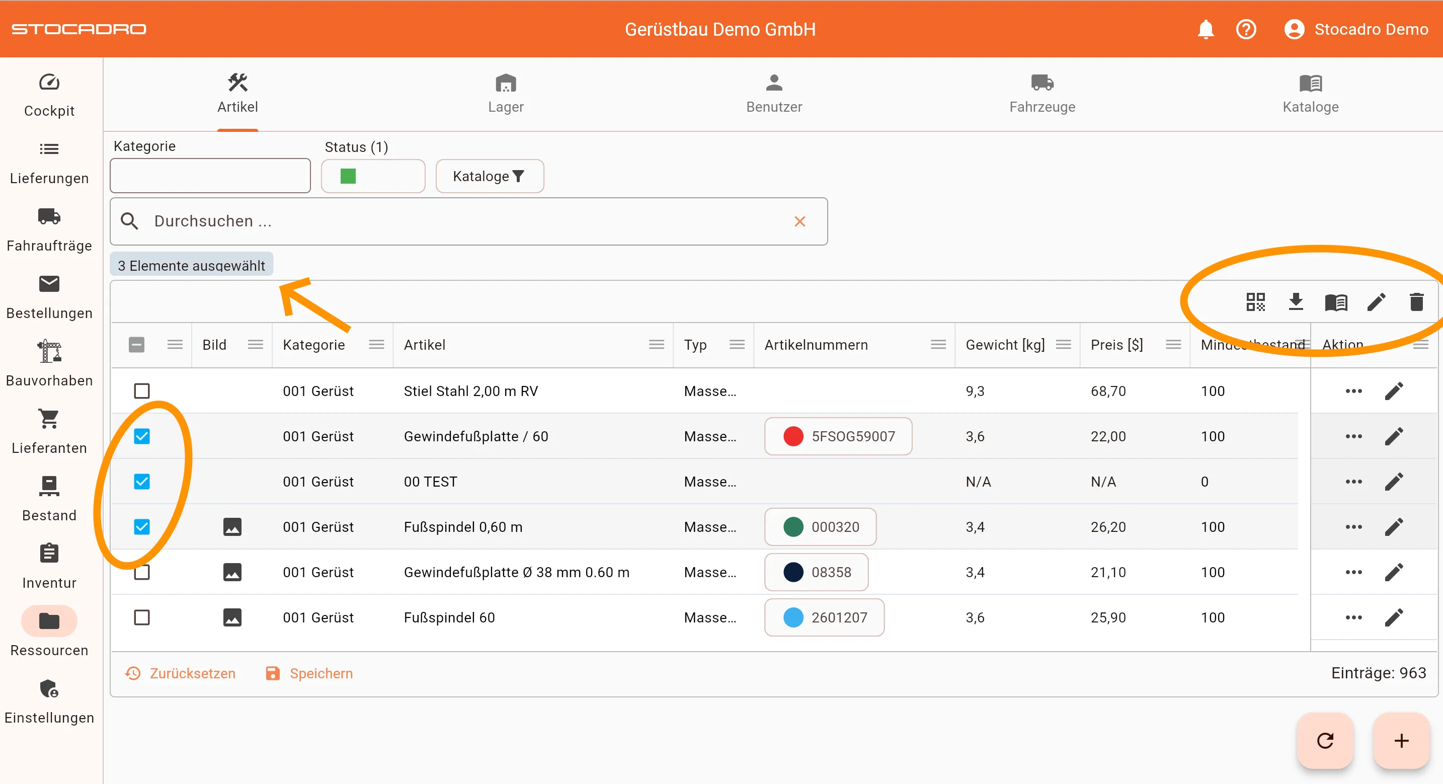 Artikelstamm Übersicht