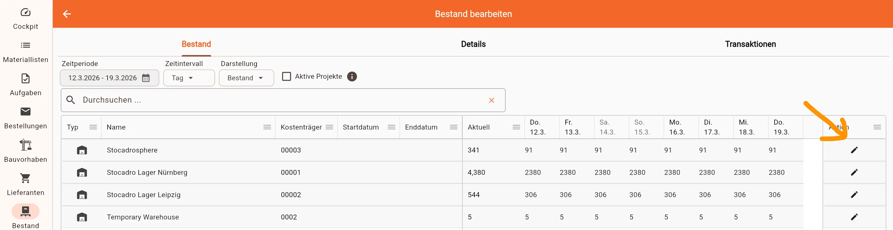 Bestand bearbeiten